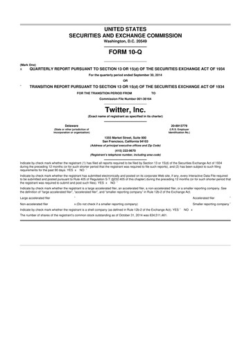 Thumbnail Twitter 10-Q Quarterly Report FY2014 