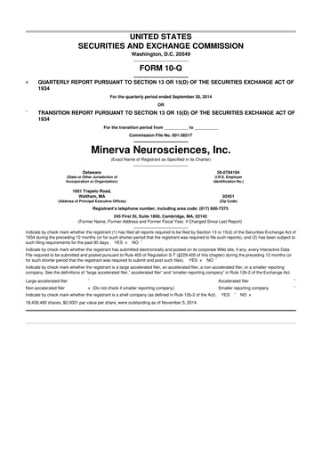 Thumbnail Minerva Neurosciences
 10-Q Quarterly Report FY 