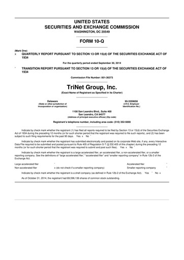 Miniature TriNet 10-Q Rapport trimestriel 2014 