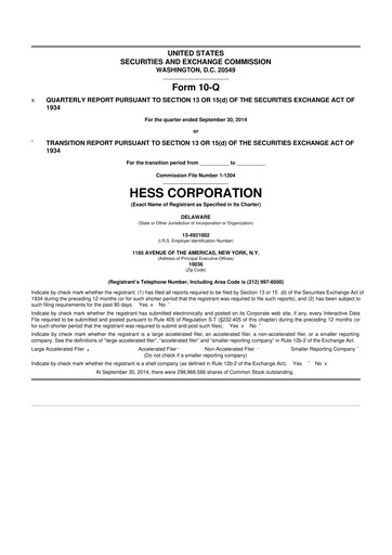 Thumbnail Hess 10-Q Quarterly Report FY2014 