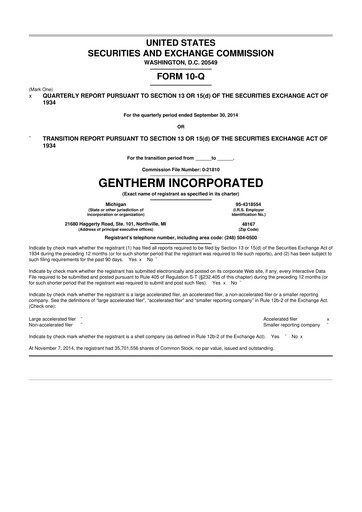 Thumbnail Gentherm 10-Q Quarterly Report FY2014 