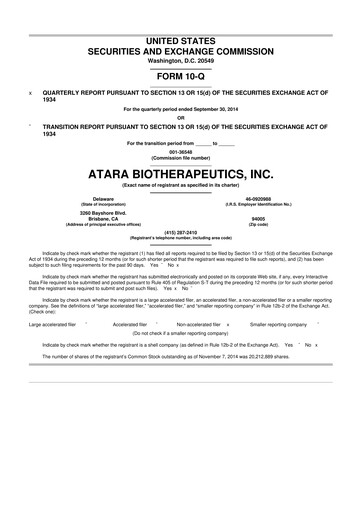 Miniature Atara Biotherapeutics 10-Q Rapport trimestriel  