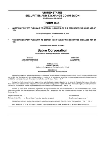 Thumbnail Sabre 10-Q Quarterly Report FY2014 
