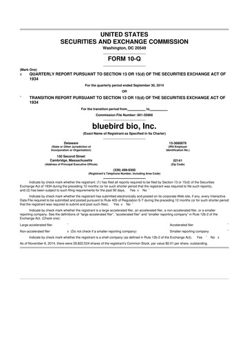 Thumbnail bluebird bio
 10-Q Quarterly Report FY 