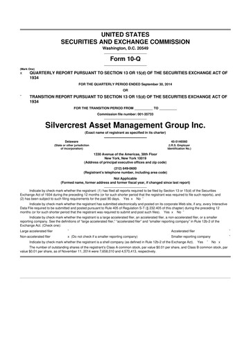 Vorschaubild Silvercrest Asset Management Group 10-Q Quartalsbericht 2014 