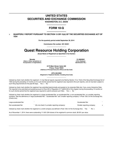 Thumbnail Quest Resource Holding 10-Q Quarterly Report FY2014 