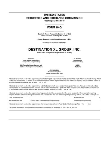 Thumbnail Destination XL 10-Q Quarterly Report FY2014 