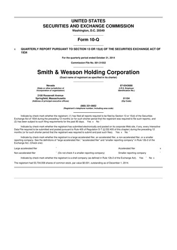 Thumbnail Smith & Wesson 10-Q Quarterly Report FY2015 