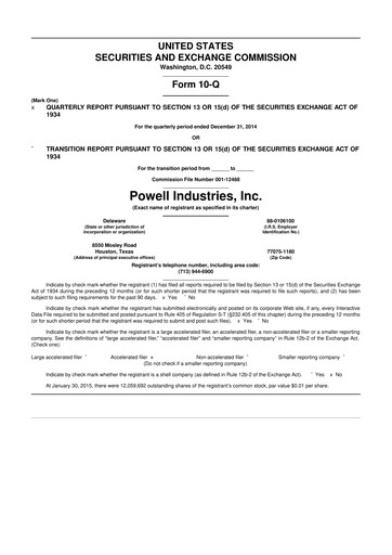 Miniature Powell Industries 10-Q Rapport trimestriel 2015 