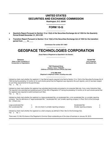 Thumbnail Geospace Technologies
 10-Q Quarterly Report FY2015 