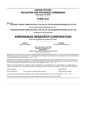 Thumbnail Arrowhead Pharmaceuticals
 10-Q Quarterly Report FY2015 