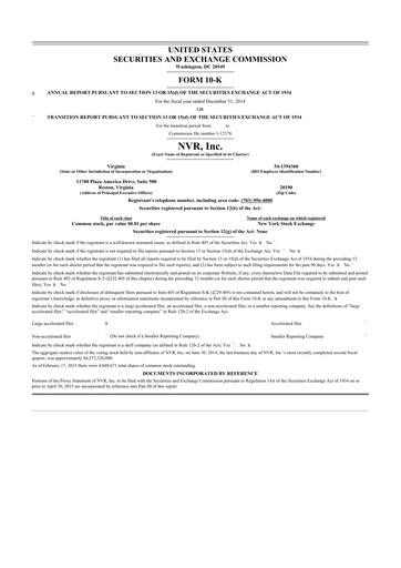 Thumbnail NVR 10-K Annual Report 2014