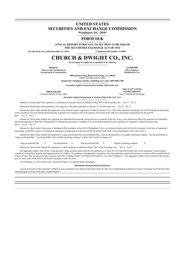 Thumbnail Church & Dwight
 10-K Annual Report 2014