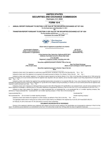 Miniature First American Financial Corporation 10-K Rapport annuel 2014