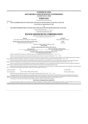 Thumbnail Range Resources
 10-K Annual Report 2014