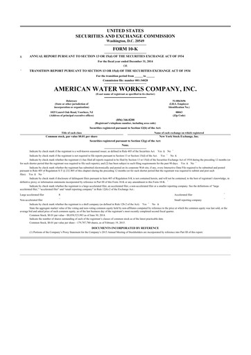 Thumbnail American Water 10-K Annual Report 2014