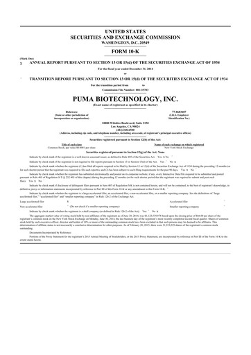 Miniature Puma Biotechnology 10-K Rapport annuel 2014