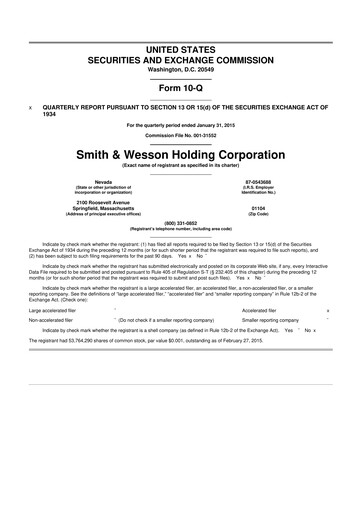 Thumbnail Smith & Wesson 10-Q Quarterly Report FY2015 