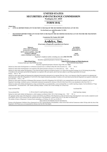 Miniature Ardelyx 10-K Rapport annuel 2014