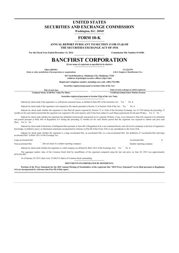 Thumbnail BancFirst 10-K Annual Report 2014