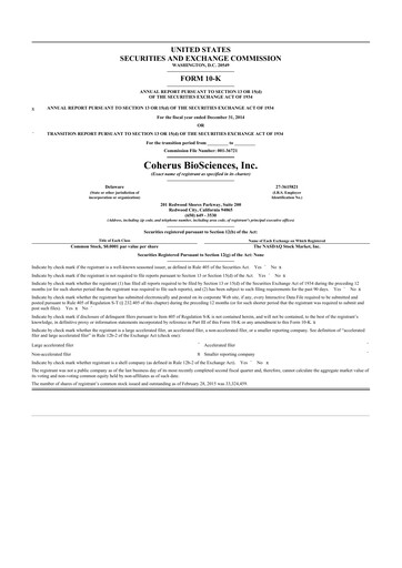 Thumbnail Coherus BioSciences
 10-K Annual Report 2014