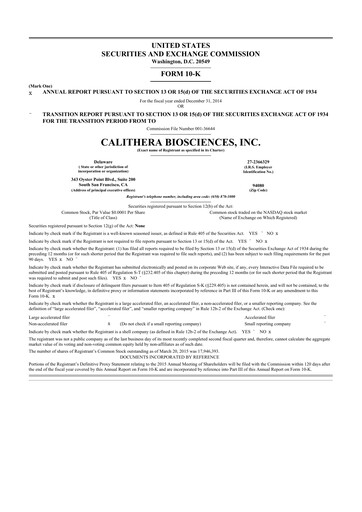 Thumbnail Calithera Biosciences
 10-K Annual Report 2014