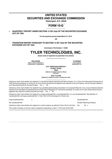 Thumbnail Tyler Technologies
 10-Q Quarterly Report FY2015 