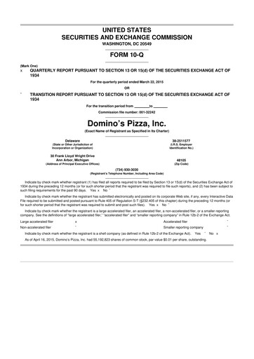 Thumbnail Domino's Pizza 10-Q Quarterly Report FY2015 