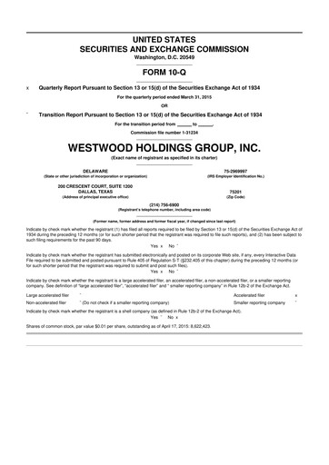 Vorschaubild Westwood Holdings Group 10-Q Quartalsbericht 2015 