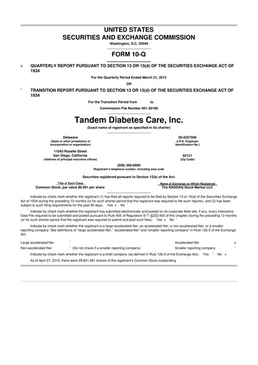 Thumbnail Tandem Diabetes Care
 10-Q Quarterly Report FY2015 