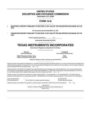 Miniature Texas Instruments 10-Q Rapport trimestriel 2015 
