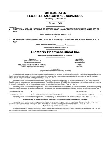 Thumbnail BioMarin Pharmaceutical 10-Q Quarterly Report FY2015 