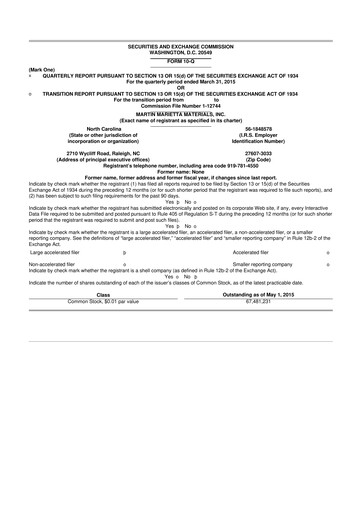 Thumbnail Martin Marietta Materials 10-Q Quarterly Report FY2015 