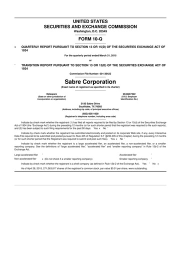 Thumbnail Sabre 10-Q Quarterly Report FY2015 