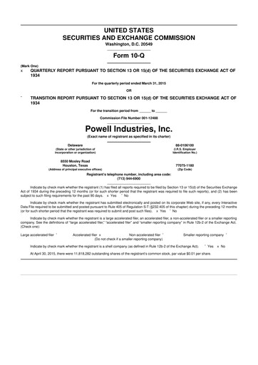 Miniature Powell Industries 10-Q Rapport trimestriel 2015 