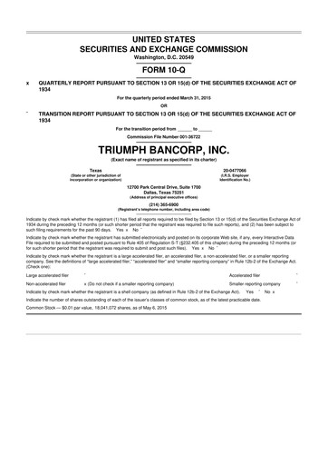 Thumbnail Triumph Financial 10-Q Quarterly Report FY2015 