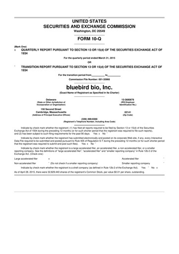 Thumbnail bluebird bio
 10-Q Quarterly Report FY 