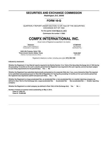 Thumbnail CompX International 10-Q Quarterly Report FY2015 