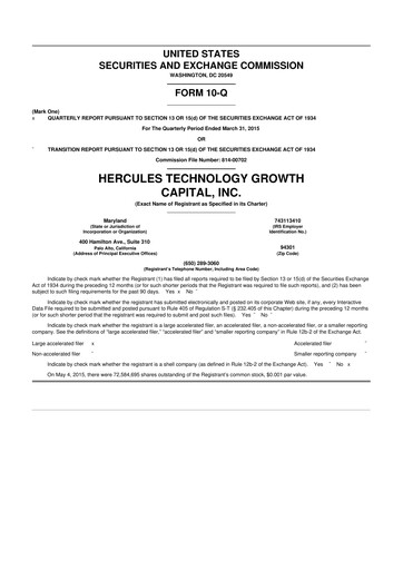 Thumbnail Hercules Capital
 10-Q Quarterly Report FY 