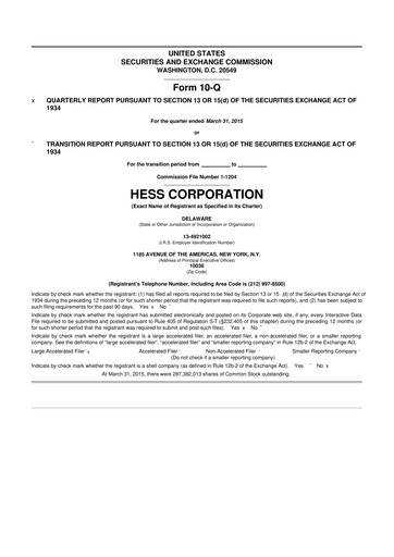 Thumbnail Hess 10-Q Quarterly Report FY2015 