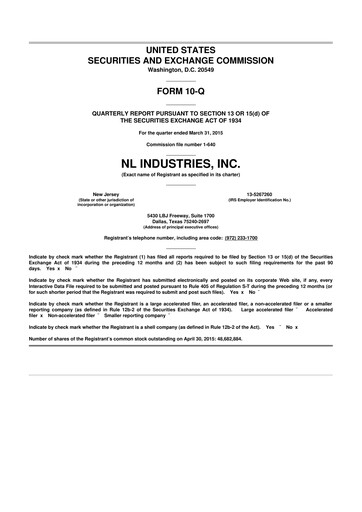 Thumbnail NL Industries 10-Q Quarterly Report FY2015 