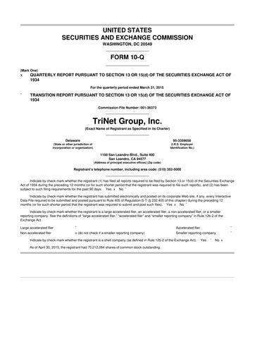 Miniature TriNet 10-Q Rapport trimestriel 2015 