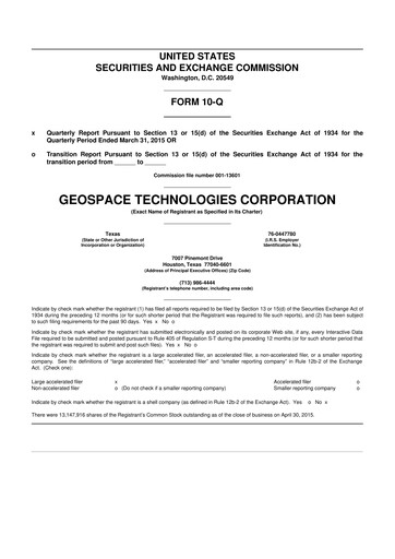 Thumbnail Geospace Technologies
 10-Q Quarterly Report FY2015 