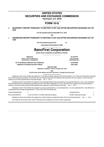Thumbnail BancFirst 10-Q Quarterly Report FY 