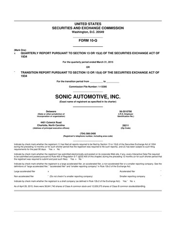 Thumbnail Sonic Automotive
 10-Q Quarterly Report FY2015 