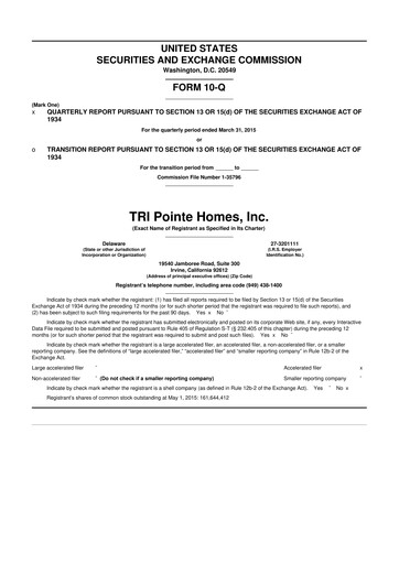 Thumbnail Tri Pointe Homes 10-Q Quarterly Report FY2015 