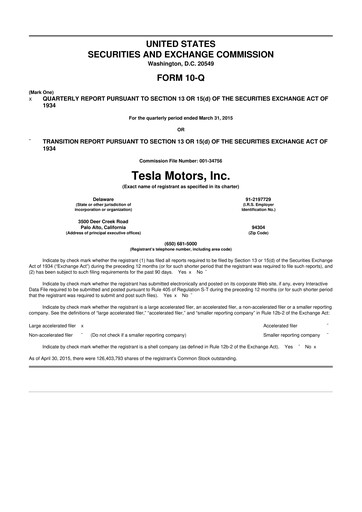 Thumbnail Tesla 10-Q Quarterly Report FY2015 