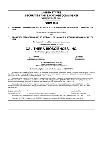 Thumbnail Calithera Biosciences
 10-Q Quarterly Report FY2015 