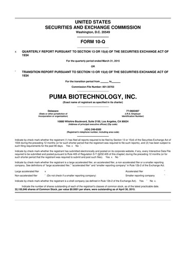 Thumbnail Puma Biotechnology 10-Q Quarterly Report FY2015 