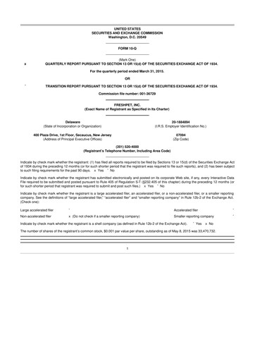 Thumbnail Freshpet 10-Q Quarterly Report FY2015 